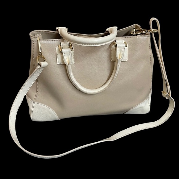 Tory Burch East West Robinson Satchel Tote Color Block Mid Camel Ivory - Picture 3 of 14